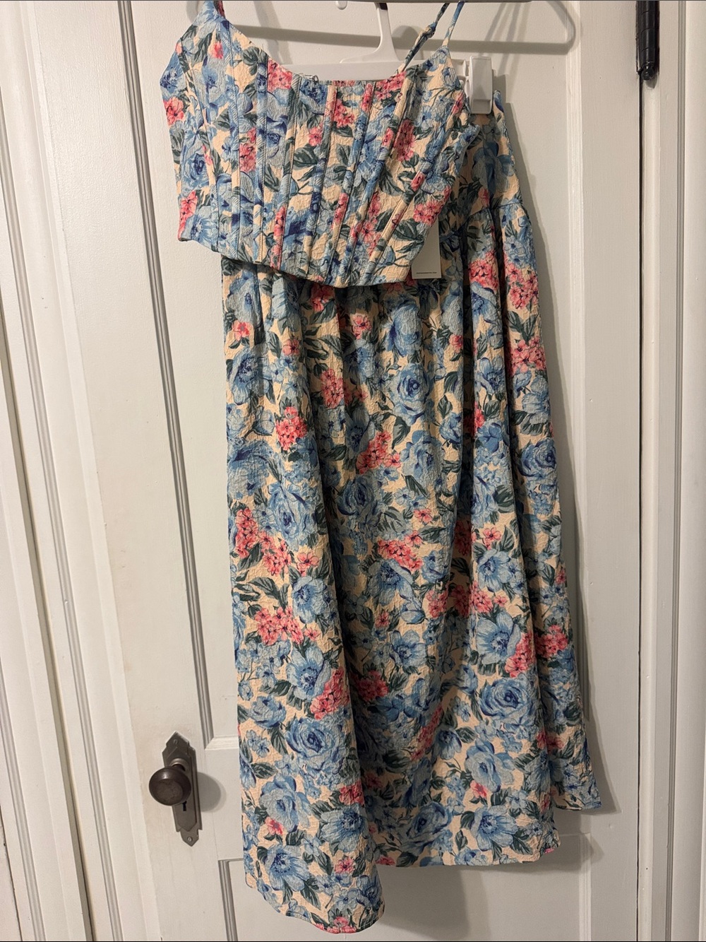 Floral 2 Piece set- Max Skirt with corset top. in Blue & Pink